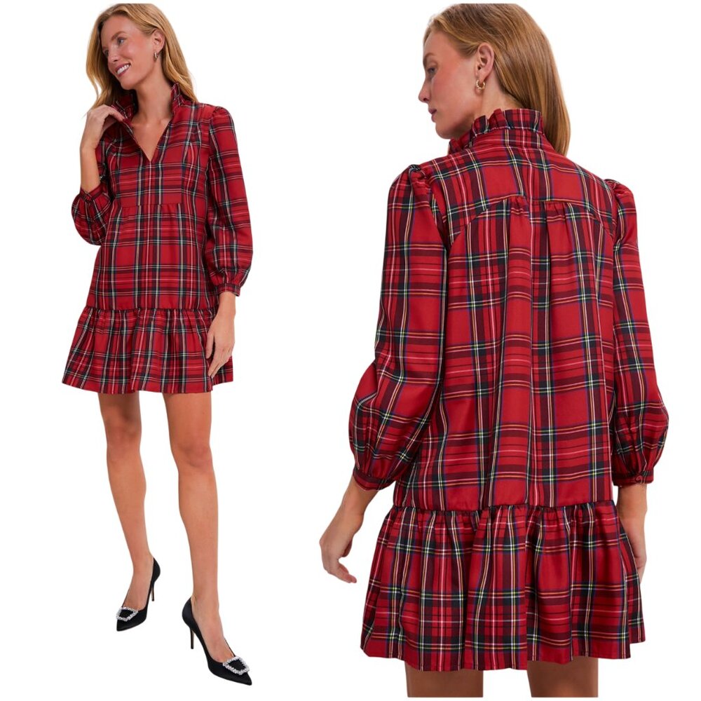 Tuckernuck Royal Stewart Tartan Palmerston Dress L large plaid ruffle collar